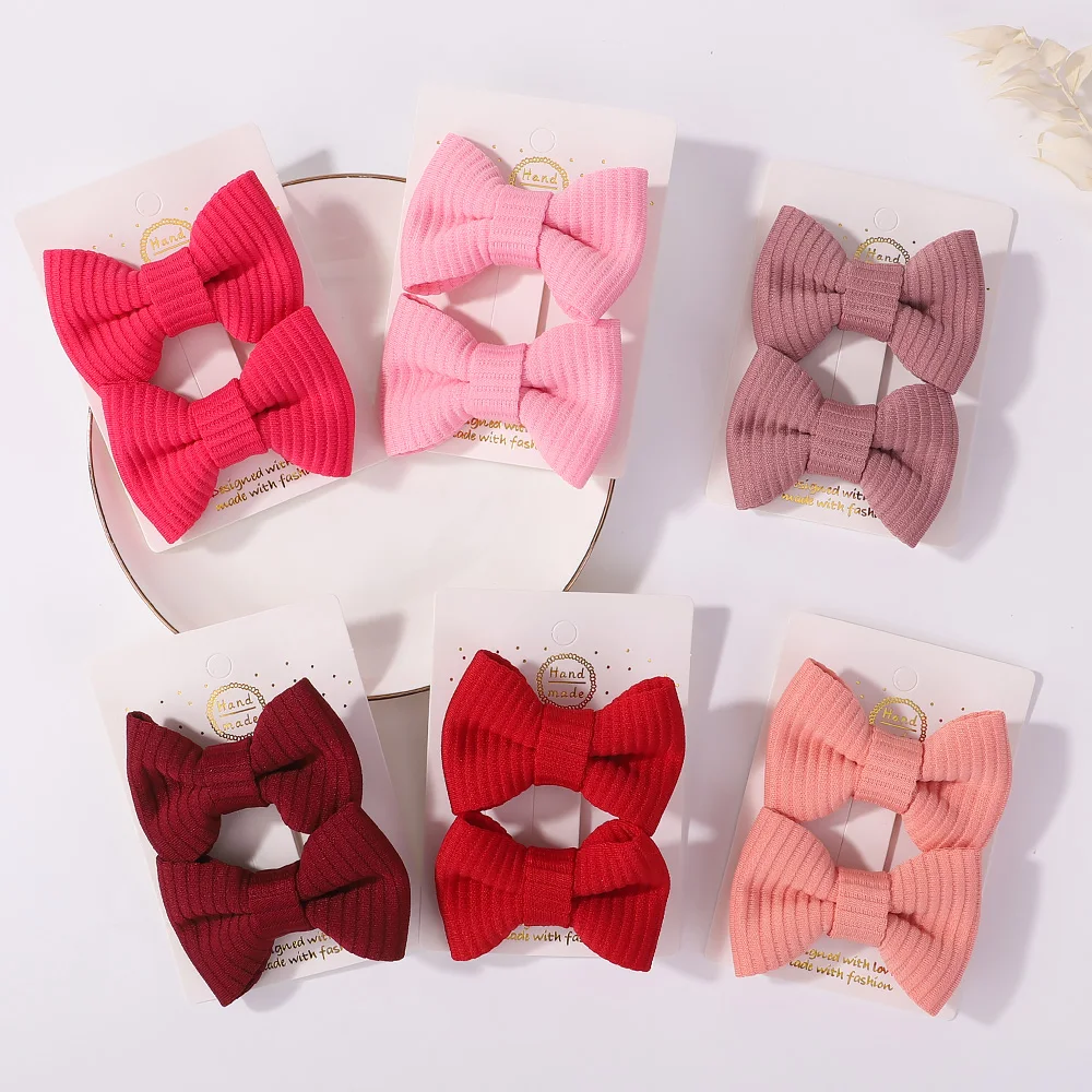 

2Pcs/lot Baby Hair Accessories Solid Bows Hair Clip for Kids Girls Cotton Bowknot Nylon Safety Clip Hairpins Newborn Headwear