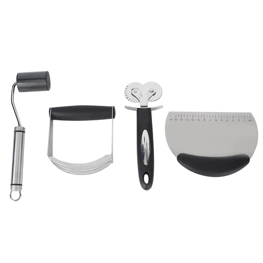 

4Pcs/Set Stainless Steel DIY Baking Tool Set Pizza Wheel Cutter Rolling Pin Dough Blender