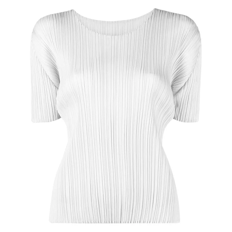 Футболка ISSEY T-Shirt Japan, женская, базовая модель, плиссированная, с круглым вырезом, однотонная, приталенная, с коротким рукавом (art.: 3920db728a97f) - 3920db728a97f