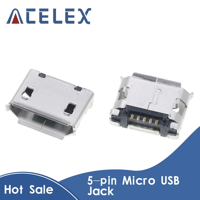 

10pcs Micro USB 5P,5-pin Micro USB Jack,5Pins Micro USB Connector Tail Charging socket SMD