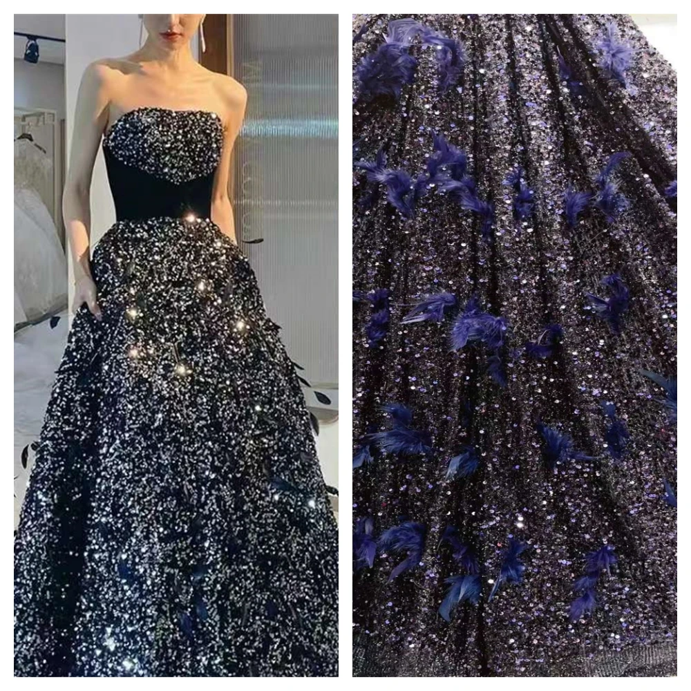 

Африканская бархатная кружевная ткань 2023, высококачественные блестки, кружевной материал, 3D вышивка перьями, нигерийские Ткани для свадебной фотосессии