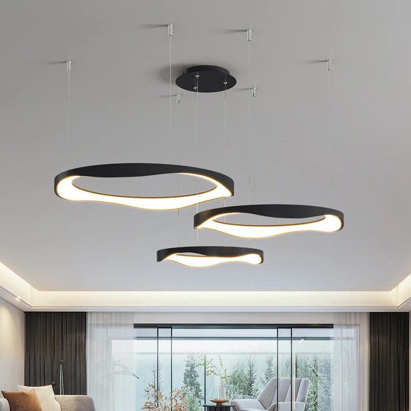 

Черно-белые железные подвесные светильники, современные светодиодные лампы для гостиной, спальни, столовой