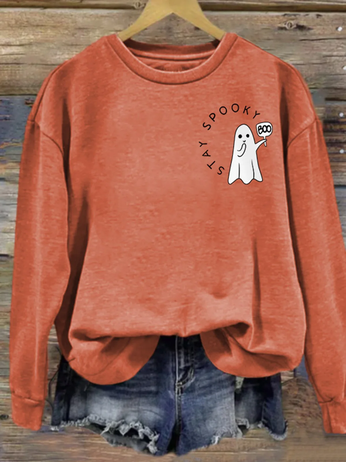 

2023 Autumn Halloween Stay Spooky Boo Sweatshirt Women Warm Chic Femininas Fashion Streetwear Casual Loose Breathable Pullovers