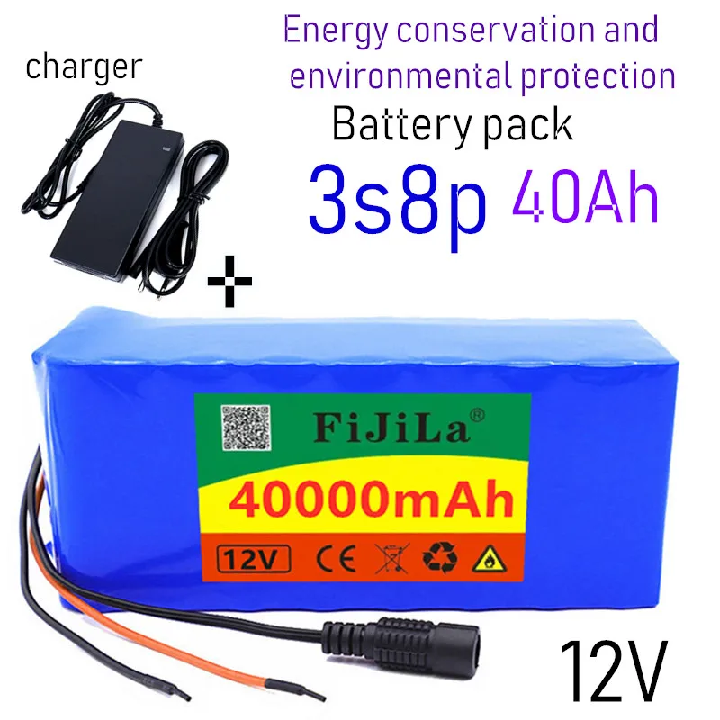 

100% Original 18650 Battery pack Large capacity 12v 40Ah 18650 lithium battery protection board 12v 40000mAh capacity + Charger