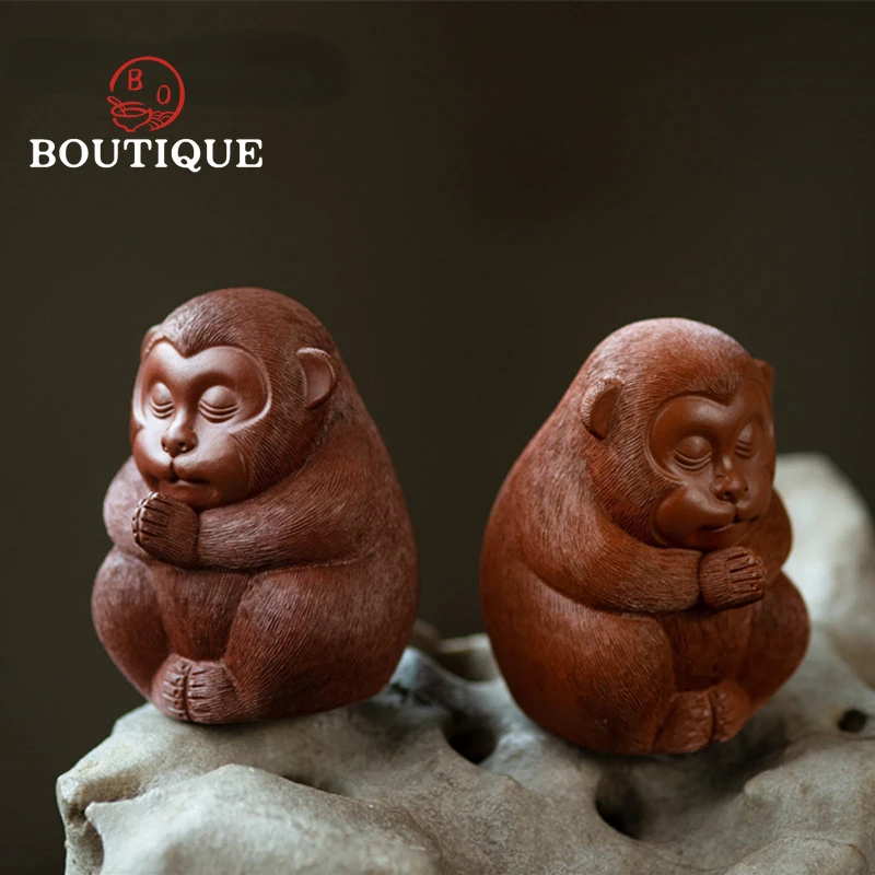 

Chinese Yixing Purple Clay Tea Pet Handmade Monkey King Statue Ornaments Sculpture Tea Figurine Crafts Home Tea Set Decoration