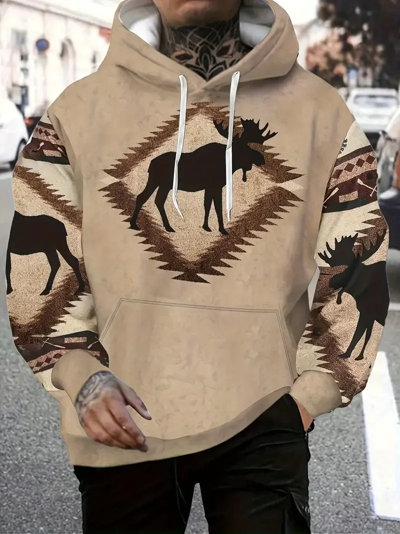 Толстовка мужская с длинным рукавом винтажный свитшот в этническом стиле 3D