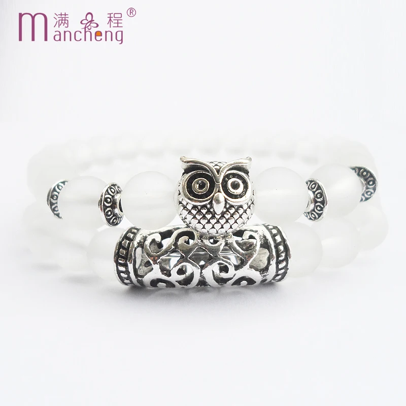 

2PCS/Set Christmas Gift Genshin Impact White Matte Acrylic Bead Owl Bracelet Women Bangle Bridal Jewelry Lover's Pulseras Mujer