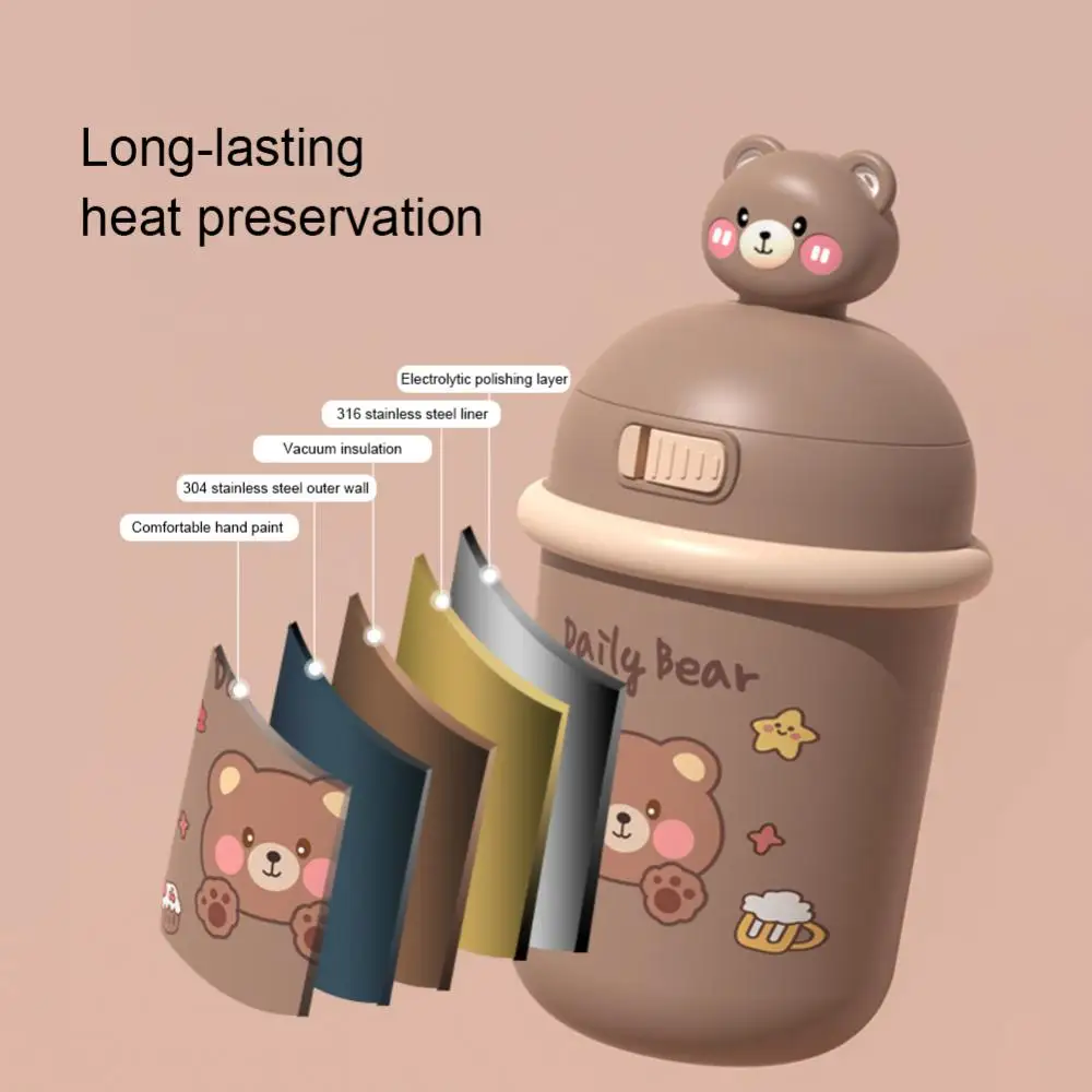 

Take-away Portable Bear Cup Stainless Steel Children's Water Bottle 350ml Cute Thermos Cup Water Bottle Girls Super