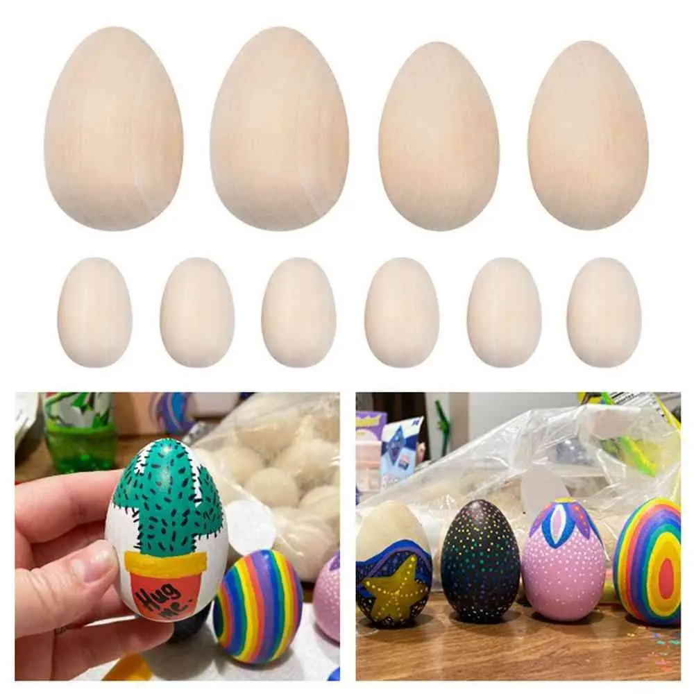 

10/20pcs Easter Wooden Eggs Natural Unfinished Wood Blank Egg DIY Hand Painted Children's Educational Toys Easter Party Supply