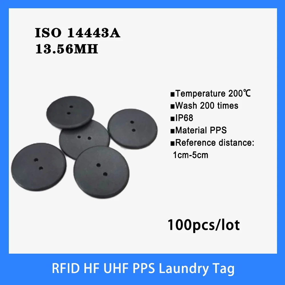 Rfid Hf Nfc Lavanderia Tag 13.56Mhz Resistente Alle Alte Temperature Pps-Button Rfid Tag Smart Card Iso14443A 100 Pz