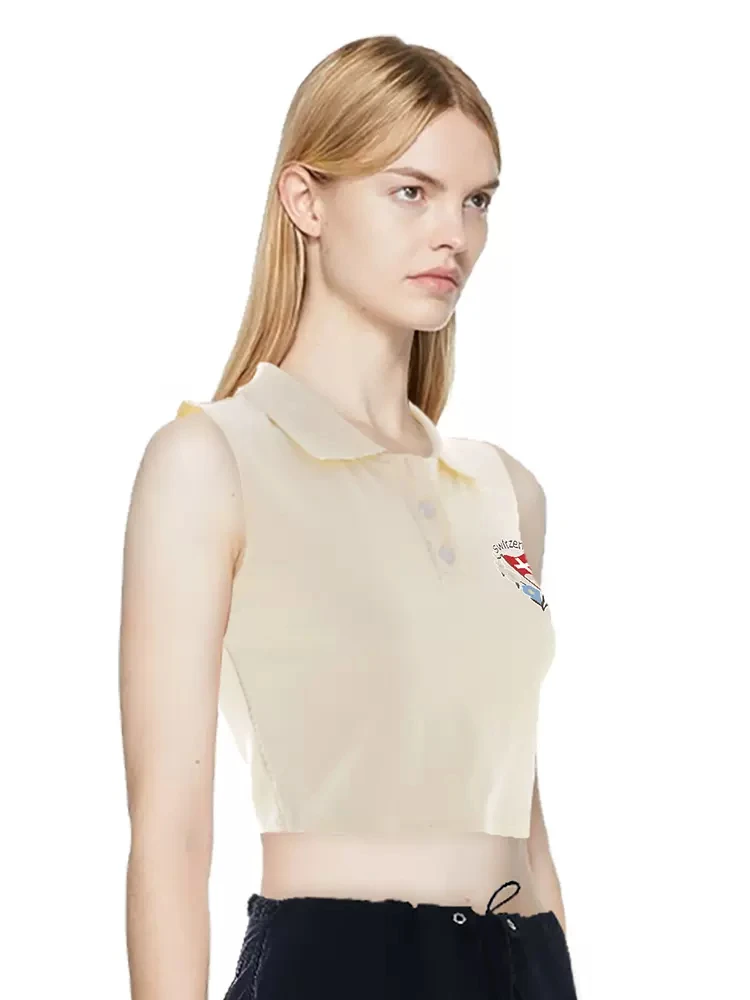Женская майка с вышивкой PUWD бежевая майка-поло без рукавов и флагом Швейцарии