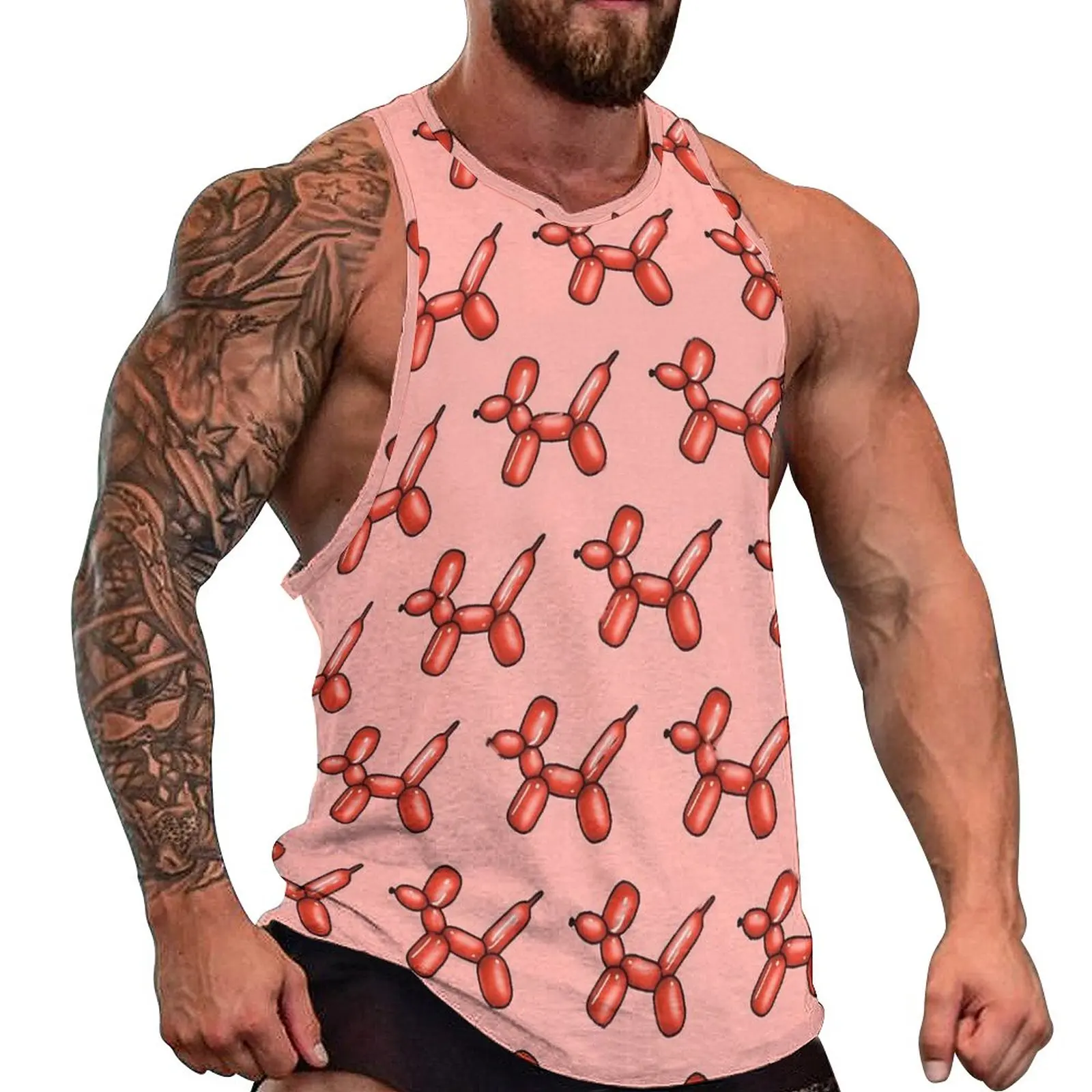 

Red Balloon Tank Top Mens Animal Print Tops Summer Printed Gym Fashion Oversized Sleeveless Vests