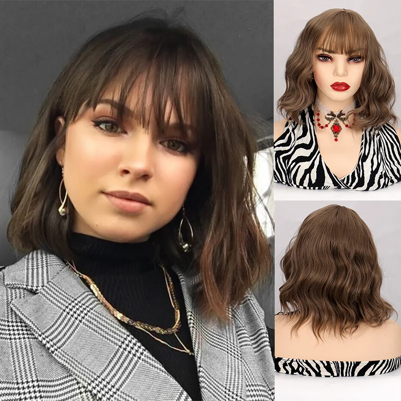 

TALANG синтетический парик с челкой для чернокожих женщин, короткие волнистые натуральные повседневные термостойкие волосы для косплея Лолиты