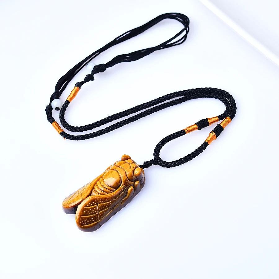 100% натуральный тигровый глаз камень Цикада подвеска ручная гравировка форма