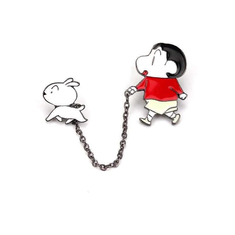 

Crayon Shin-Chan Nohara Shiro Anime Brooch Couple Creative with Chain Badge Cartoon Pin Schoolbag Sweater Small Cute Accessories