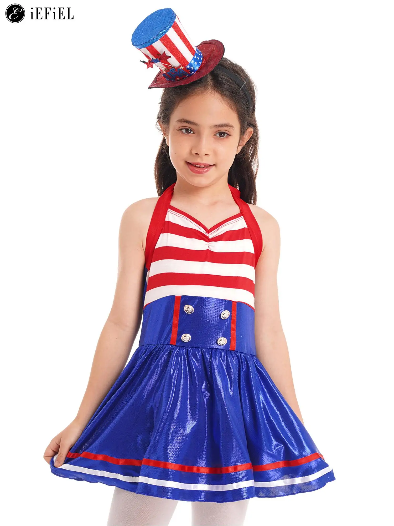 Kids Girls Patriotic Soldier Uniform 4th of July Military Army USO Dance Stage Performance Costume Halloween Fancy Dress Up