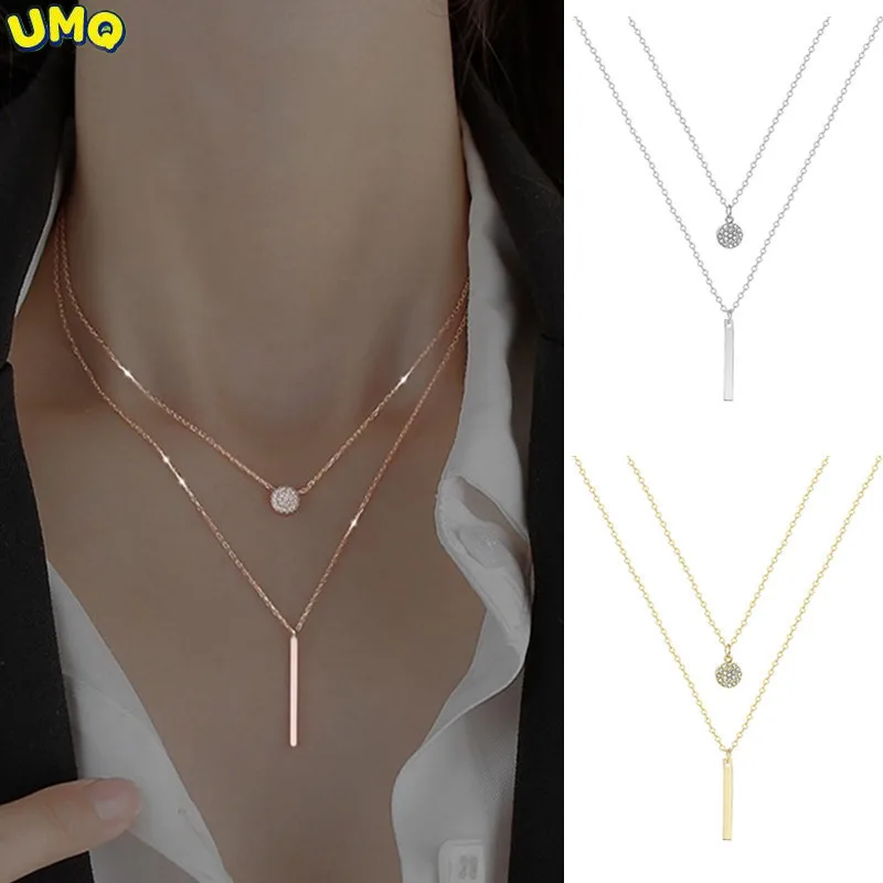 

geometric Long Flash Diamond Double-layer Necklace Feminine Style Simple Diamond Inlaid Clavicle Chain Neck Chain Tide gifts
