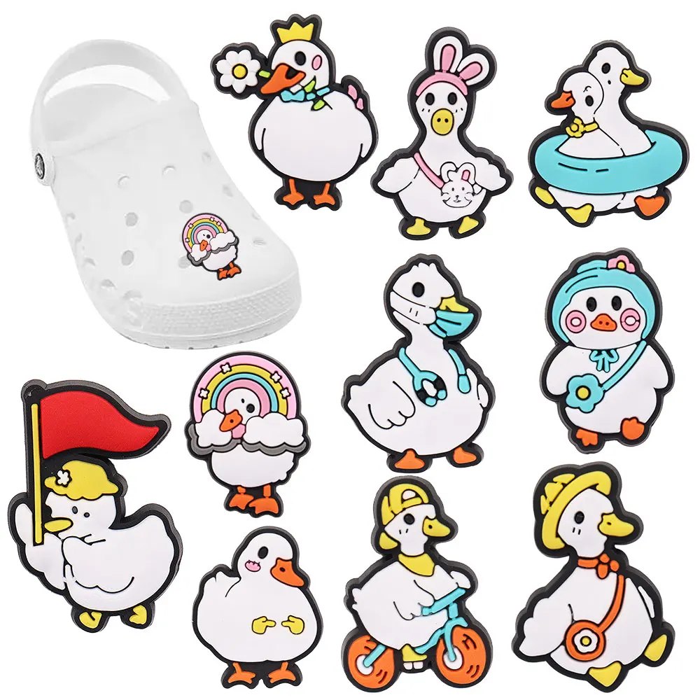 

Wholesale 50pcs Shoe Charms Animal Kawaii White Duck Rabbit Accessories PVC Shoe Decoration For Wristbands Croc Jibz Gift