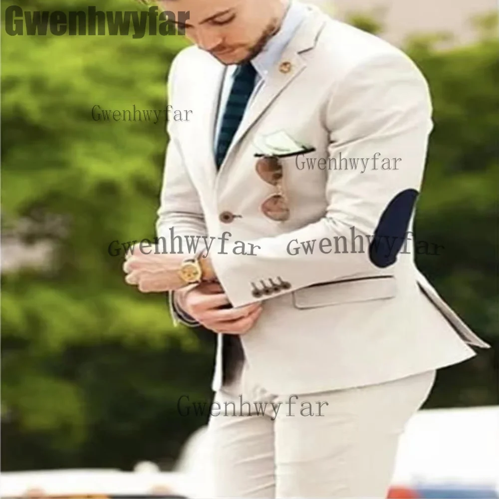 

Gwenhwyfar Mens Suits Latest Designs Groom Tuxedos elbow patches 2 Pcs Wedding Prom Suit Man Suit Blazer Sets (Blazer+Trousers)