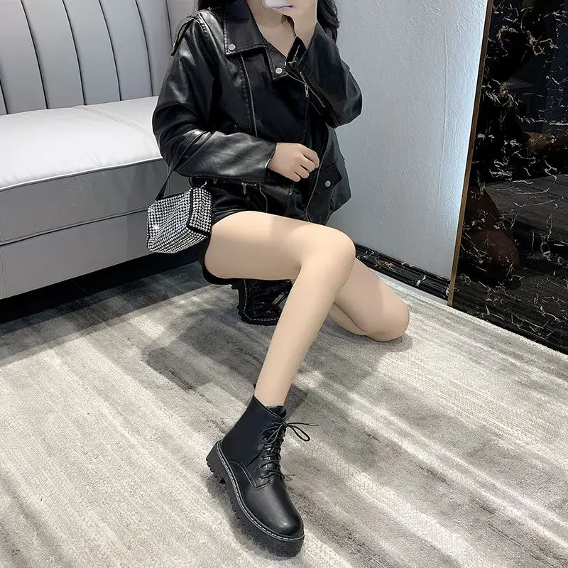 Женские ботильоны Рабочая обувь черные ботинки зимняя теплая короткая больших