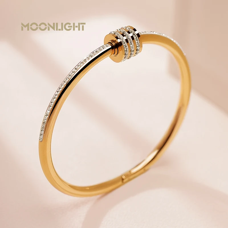 MOONLIGHT Classic Stainless Steel Zircon Bangle Fashion Jewelry Bracelets For Women Rose Gold Bangle Wedding Party Jewelry Gift