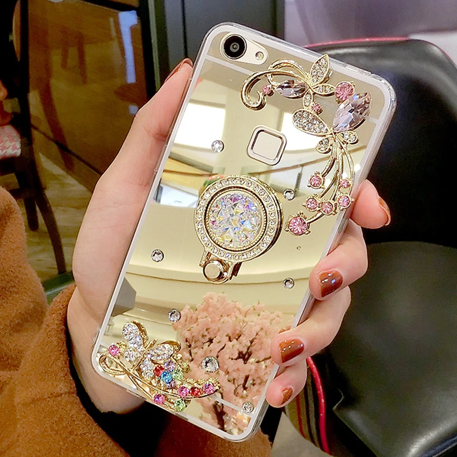 

Diamond Crystal Rhinestone Glitter Mirror Stand Phone Case For iPhone 6S 6 7 8 Plus SE2 SE3 X XS XR Girl Gift Shockproof Cover