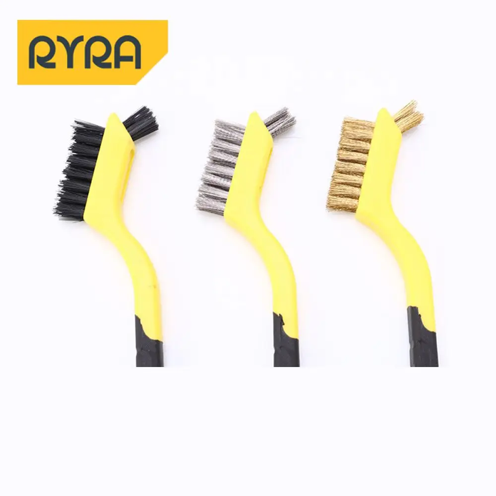 

Car Double-sided Brush Stain Removal Cleaning Brush Wire Brush Plastic Handle 18×4cm Rust Removal Cleaning Tools Polishing Round