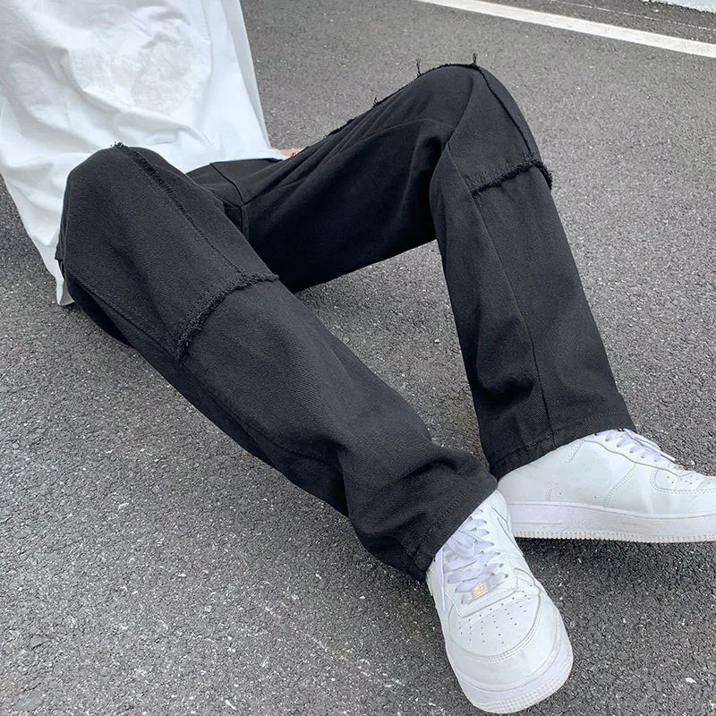 

European And American Jeans Men's High Street Tide Stitching Loose Straight Mop Pants Drape Casual Sports Pants Patchwork Jeans