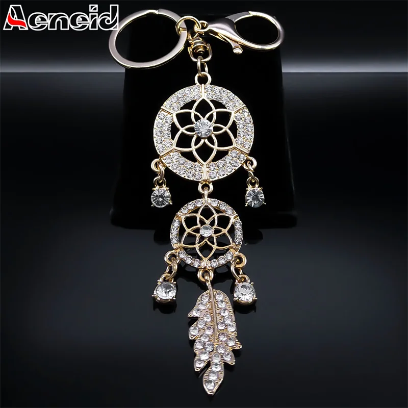 

Fashion Sparkling Crystal Dreamcatcher Feather Tassel Key Chain Alloy Rhinestone Dream Catcher Key Ring Car Bag Accessory Jewelr