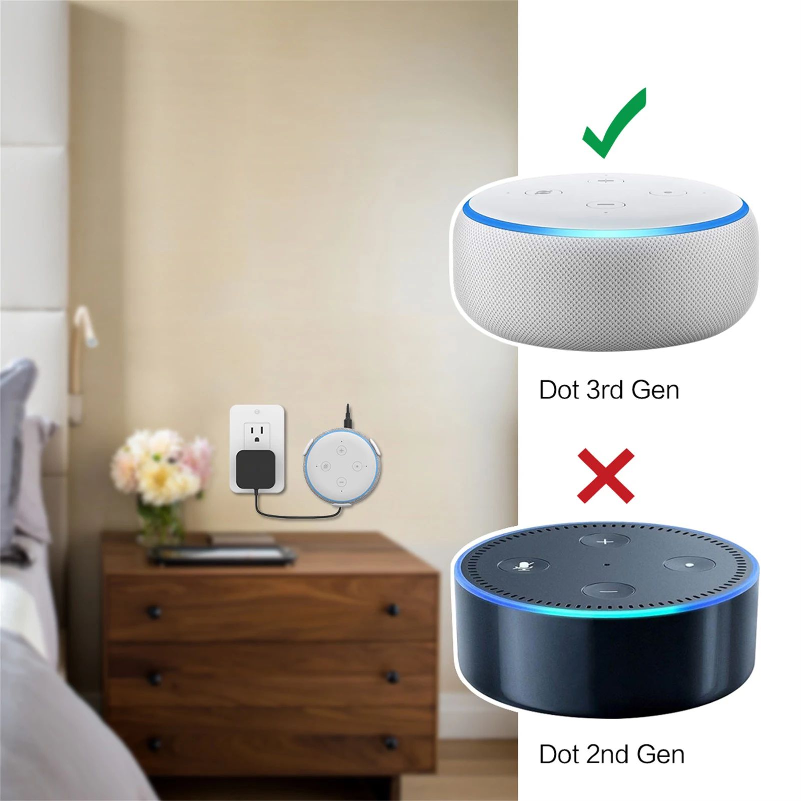 Настенный держатель для Echo Dot 3-го поколения со встроенным кабелем Экономия