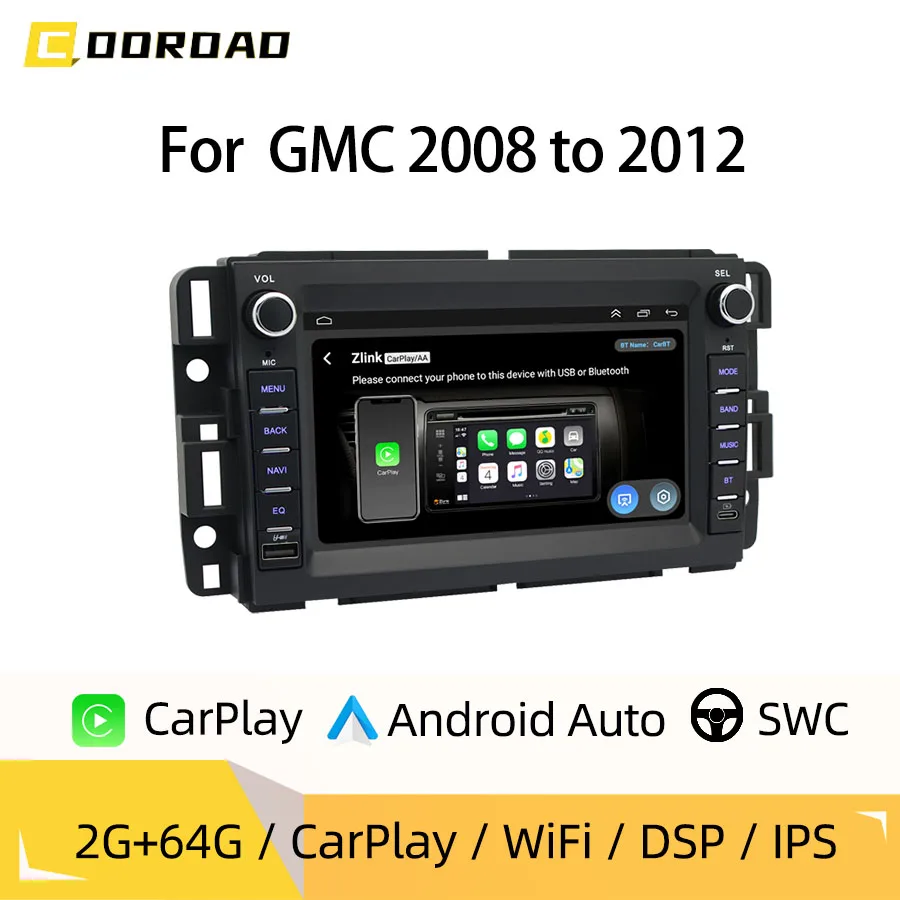 Фото 7-дюймовая автомобильная магнитола Android для GMC 2008-2012 годов выпуска, беспроводной CarPlay, Android Auto, GPS-навигация, Bluetooth, управление с руля №1