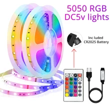 RGB 5050 5V Led Strip Light Colorful Tape USB Connector With Remote Battery TV Desktop Screen BackLight Decor