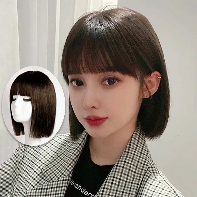 Парик Bobhaircut натуральные волосы полный парик заводская мода прямая челка один