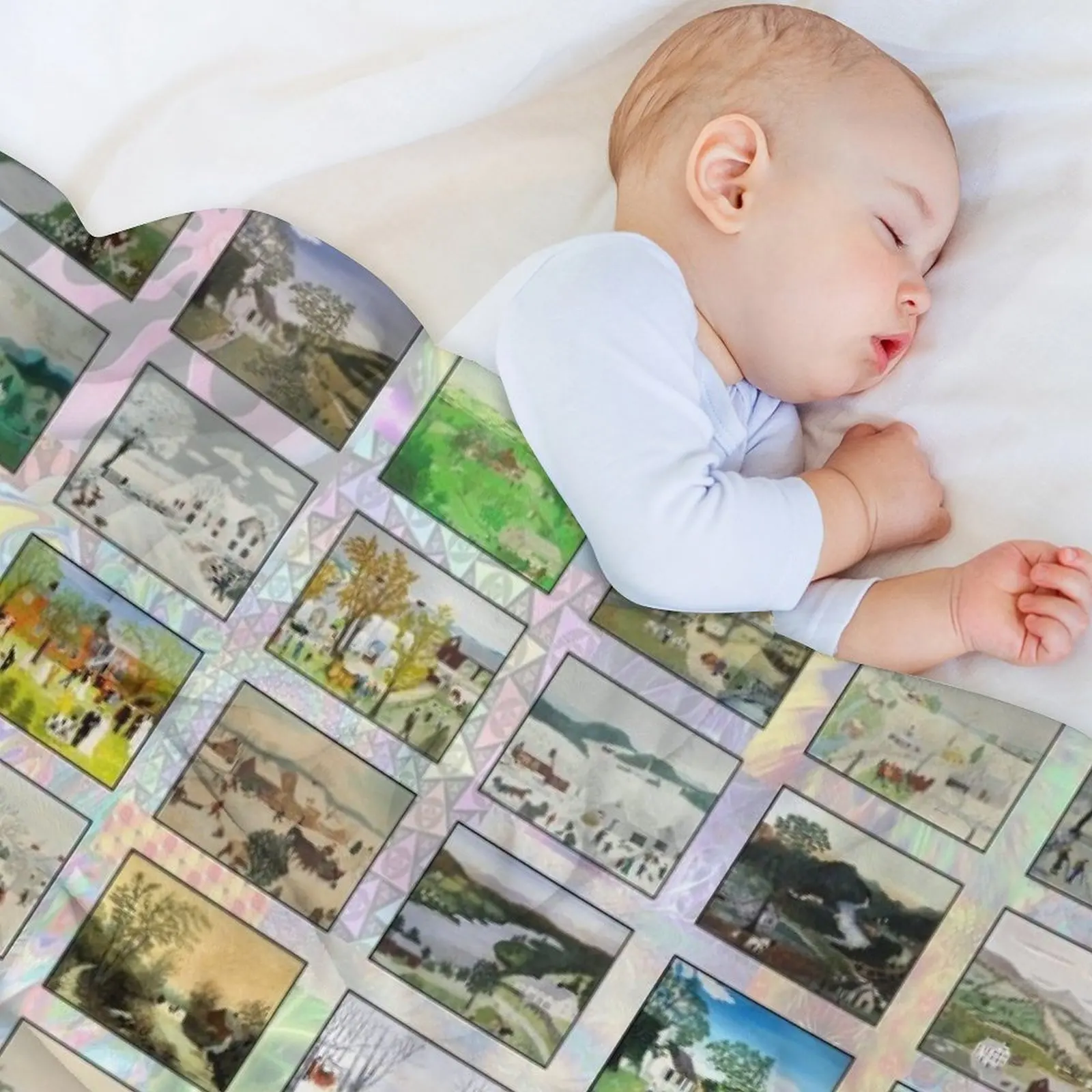 Одеяло декоративное в шотландскую клетку с принтом бабушки Моисея