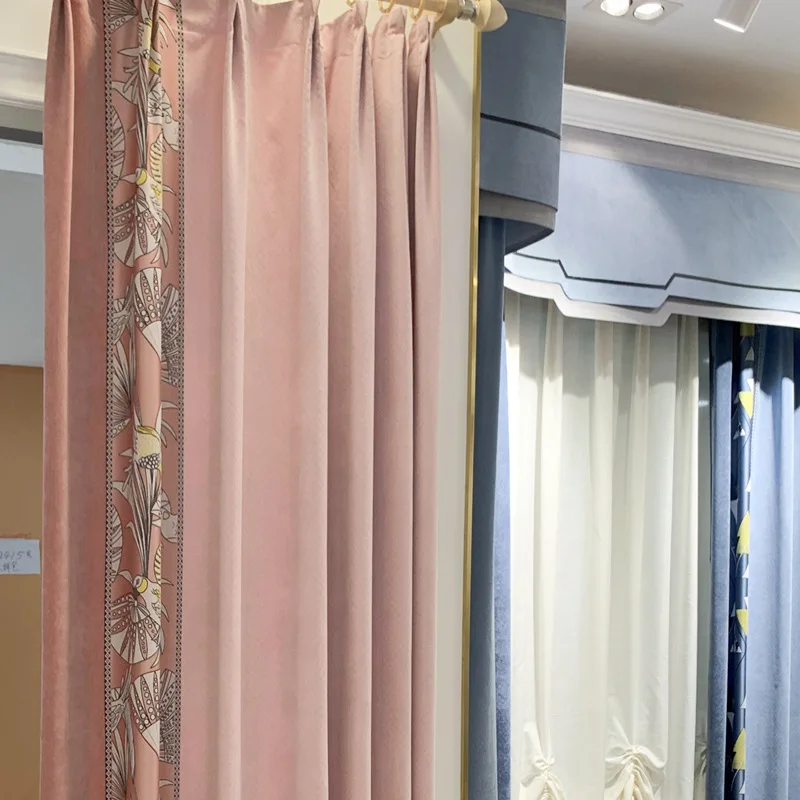 

New American Nordic Pink Chenille Seamless Stitching Curtains for Living Room Modern Custom Opaque Window Curtain Room Divider