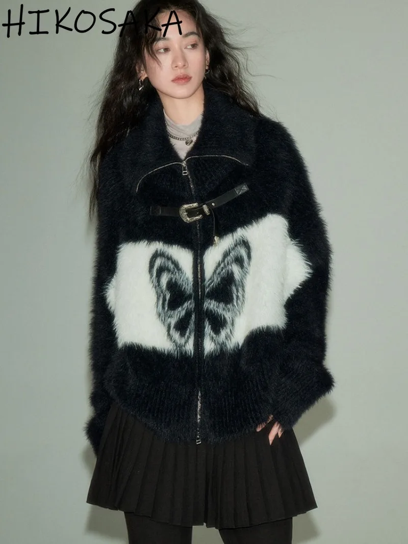 Винтажный кардиган в стиле Харадзюку уличная одежда панк с бабочкой поясом