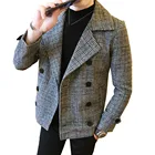 Мужское Короткое шерстяное пальто, двубортное дизайнерское повседневное пальто, ветровка, модная клетчатая куртка в стиле ретро, Осень-зима 2020, 5XL