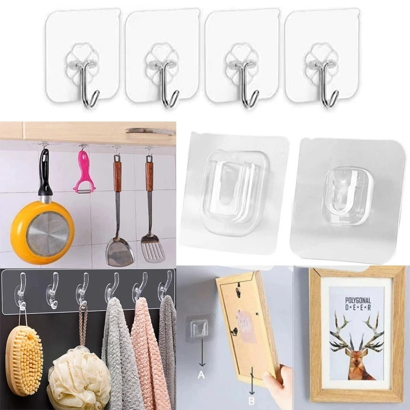 

10 Pcs Hooks Transparent Strong Self Adhesive Door Wall Hangers Hooks Suction Heavy Load Rack Cup Sucker for Kitchen Bathroom