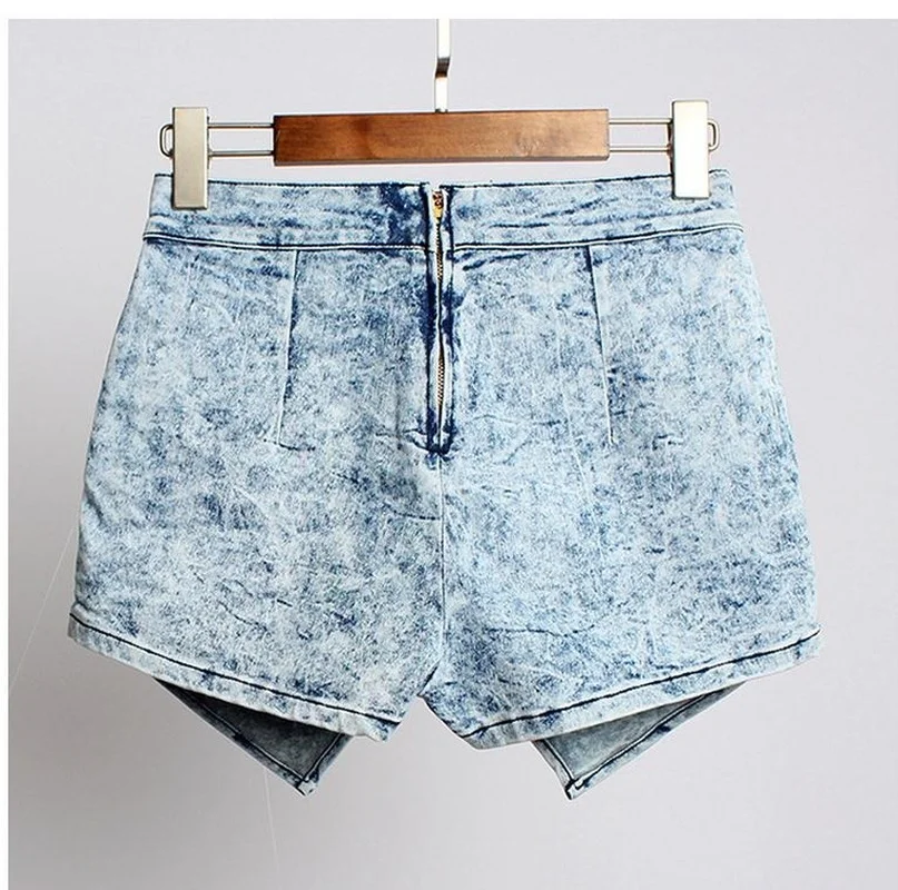2021 Women Summer Casual Sexy High Waist Denim Shorts with Zipper Female Large Size Patchwork Overlapping Irregular Short Jeans