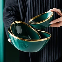 nordic light luxury ceramic creative salad bowl fruit plate snack plate nut fruit ingot bowl for family hotel
