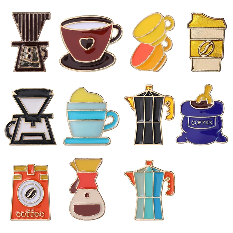

Coffee Maker Machine Enamel Pins Coffee Cup Bean Espresso Hand Drip Coffee Brooch Lapel Badges Jewelry Gift for Friends Barista