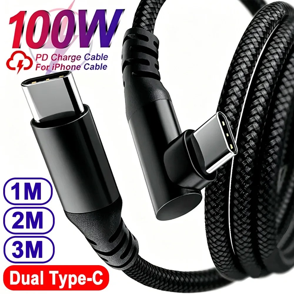 Фото Кабель USB C-USB C мощностью 100 Вт, 90-градусный кабель для передачи данных для iPad, MacBook Pro, Xiaomi, Samsung, Huawei, кабель для быстрой зарядки, двойной кабель для передачи данных TypeC №1