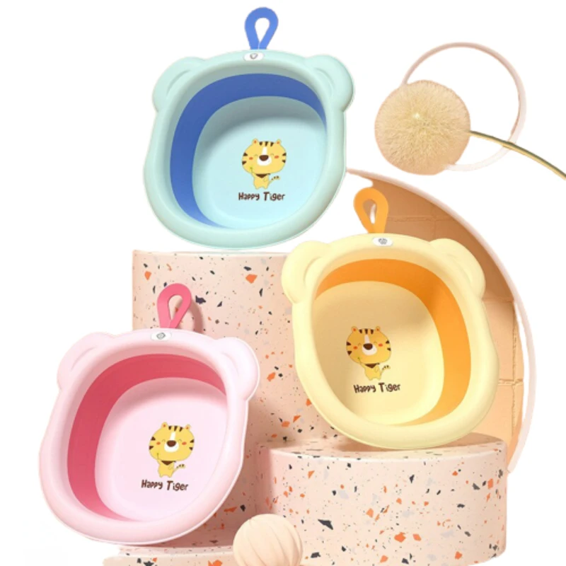 

Portable Cartoon Tiger Plastic Washbasin Newborn Baby Washing Foot Washing Butt Basin Children's Mini Foldable Hanging