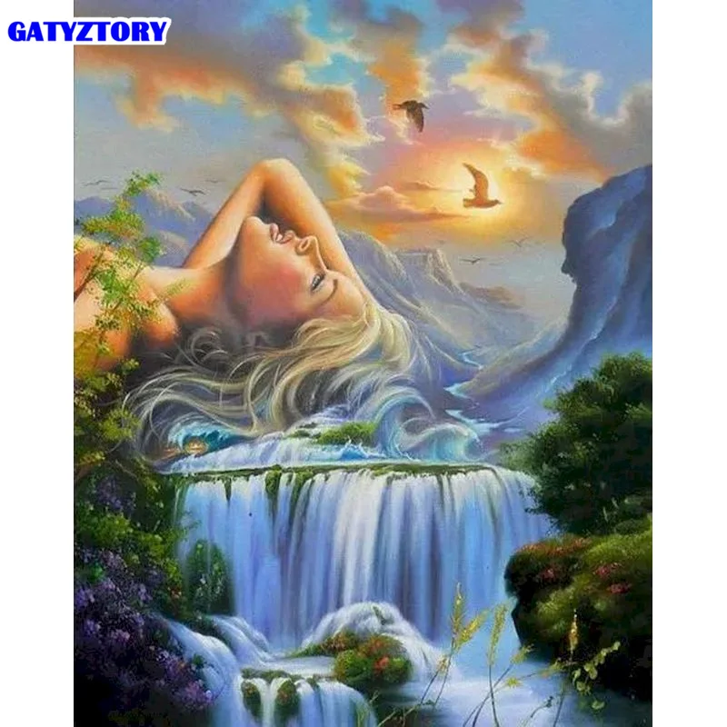 

GATYZTORY Abstract Waterfall DIY oil Painting By Numbers Kit acrylic paint by numbers art work diy Paintings Artcraft on canvas