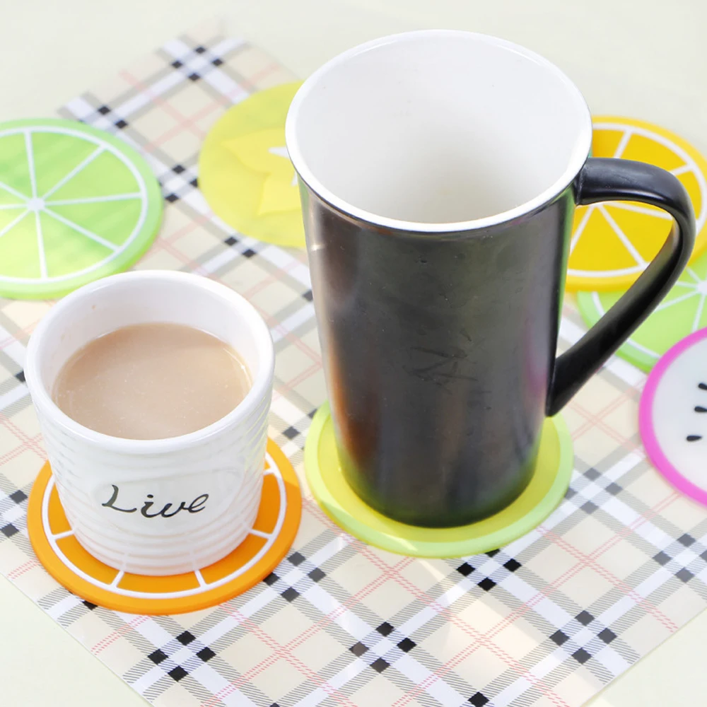 

Lemon Orange Watermelon Coaster Fruit Shape Silicone Cup Pad Slip Insulation Pad Table Decoration Cup Mat Pad Kitchen Accessorie