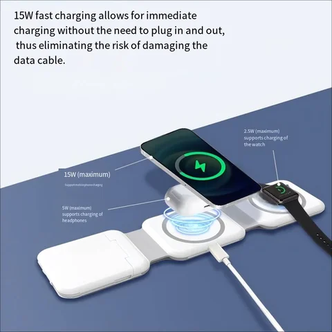 XYP 3039. Чехол для карты хранения кабелей для передачи данных, быстрая зарядка 15 Вт, складное хранилище, портативное трехстворчатое магнитное беспроводное зарядное устройство.