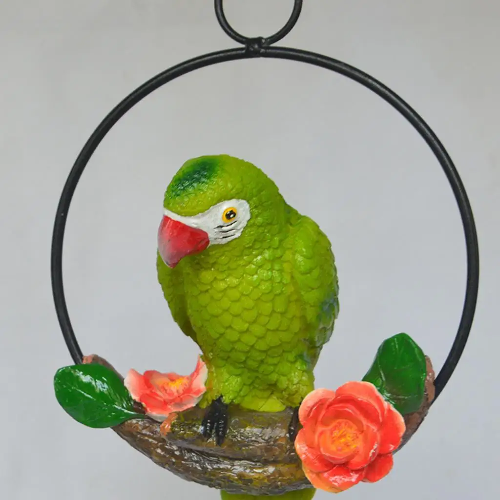 

Hanging Resin Artificial Parrot Statue Perch on Metal Ring Garden Decor