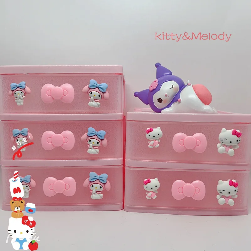 

Kawaii Sanrioed мультяшный ящик для хранения My Melody Hello Kittys Kuromi Cinnamoroll, Настольный ящик для стола, стандартная стойка