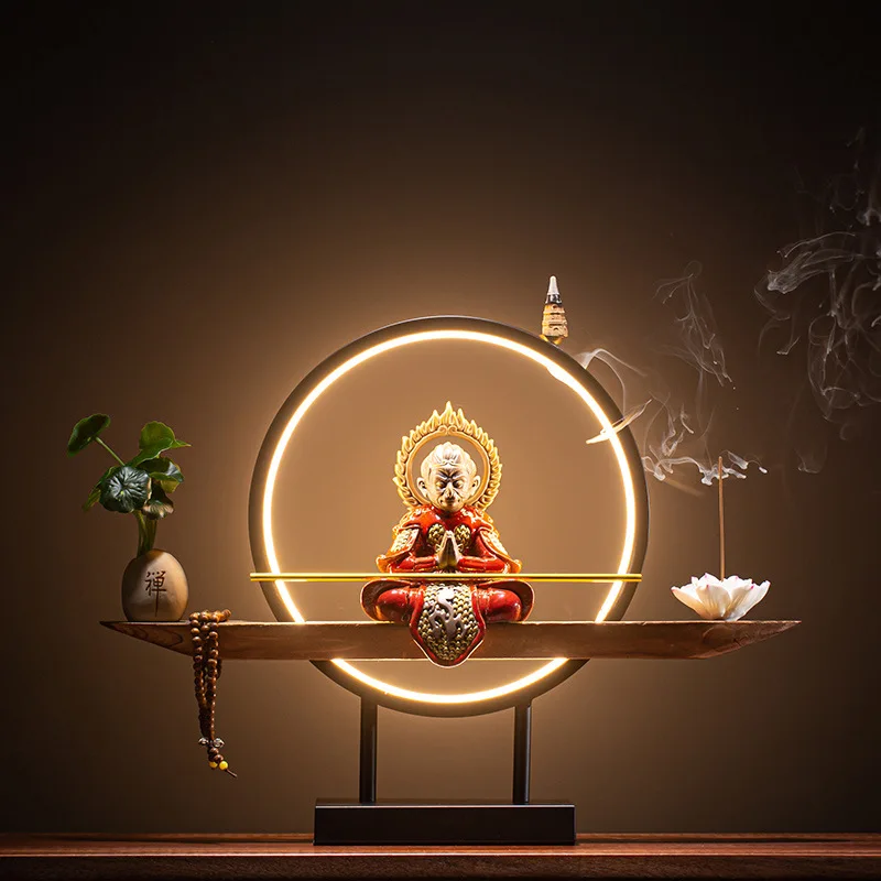 

Sun Wukong creative backflow incense burner Chinese Zen household incense burner USB lamp ring decoration pieces Qitian Saint