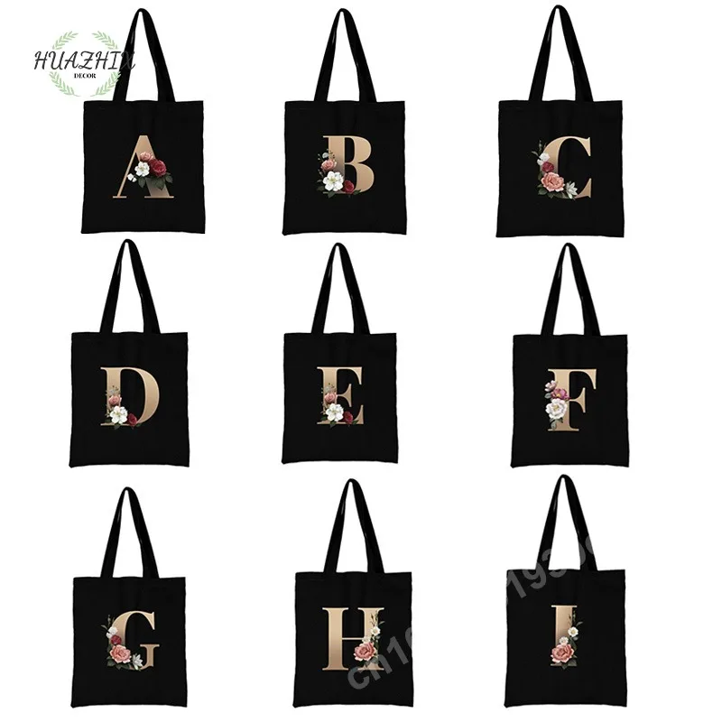 

Flower Letter Printing Tote Bags for Women Cute Name Reusable Shopping Bag Casual Eco Student Shopper Feminina Fashion Handbag